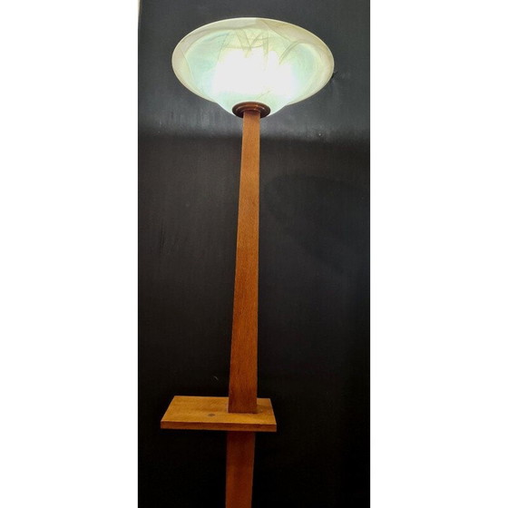 Image 1 of Lampadaire vintage art déco en bois de chêne