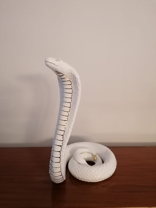 Sculpture italienne en céramique blanche Serpent par Tommaso Barbi, 1970