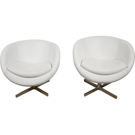 Paire de chaises ballons vintage en simili-cuir par Carlo Bimbi, Italie 1970