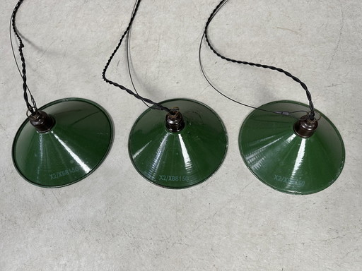 3X Lampe pendante industrielle - Émail vert