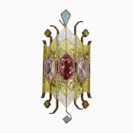 Lampe murale en verre de Murano de style brutaliste italien du Mid Century par Longobard pour Poliarte, 1980S