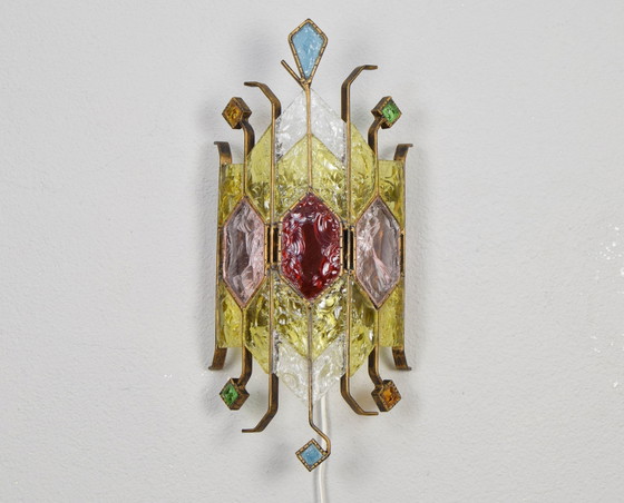 Lampe murale en verre de Murano de style brutaliste italien du Mid Century par Longobard pour Poliarte, 1980S (photo 4 of 7)