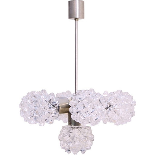 Lustre vintage en verre taillé pour Kamenický Šenov, Tchécoslovaquie 1970