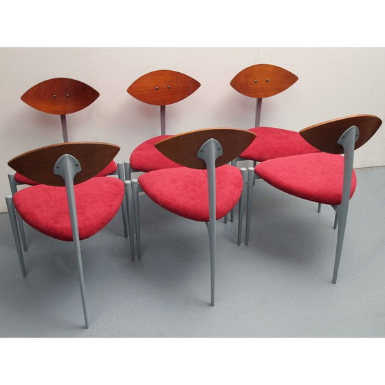 Image 1 of Ensemble de 6 chaises de salle à manger vintage en métal laqué gris, années 1980