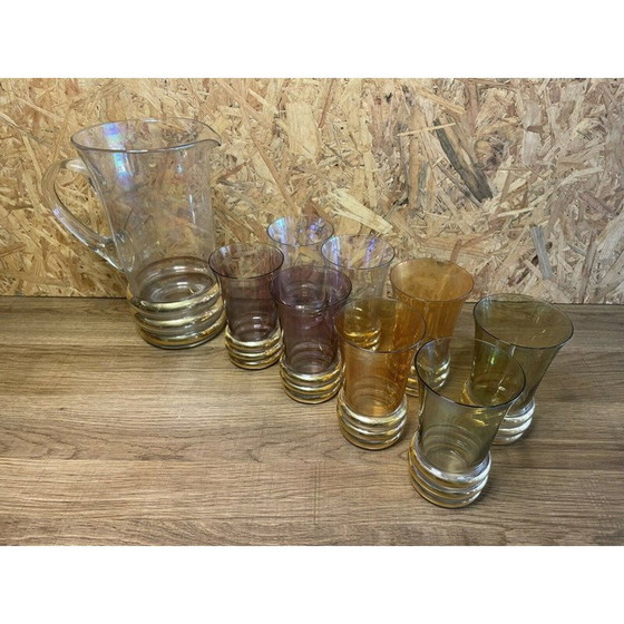 Image 1 of Set de pichets et 8 verres dorés vintage