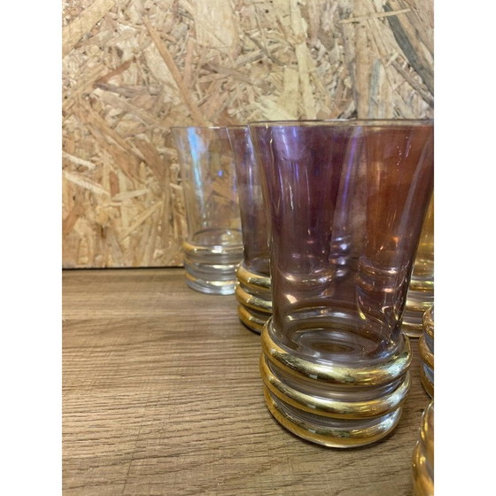 Image 1 of Set de pichets et 8 verres dorés vintage
