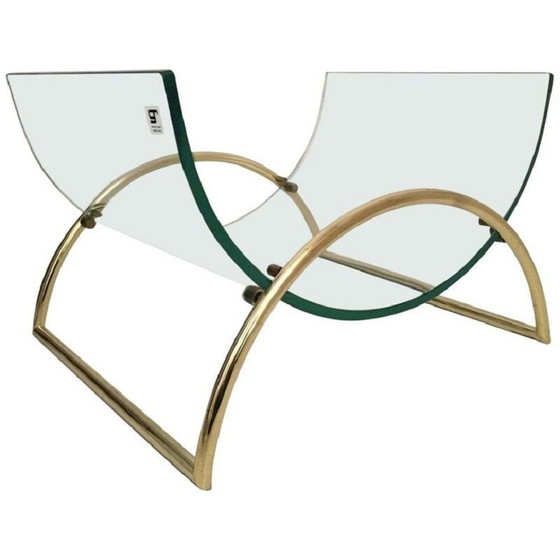 Image 1 of Porte-revues italien vintage en laiton et verre par Galotti et Radice