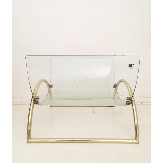 Image 1 of Porte-revues italien vintage en laiton et verre par Galotti et Radice