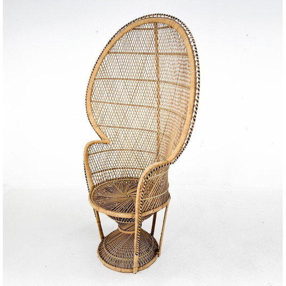 Image 1 of Chaise Vintage Peacock en osier et rotin tressé à la main, 1960