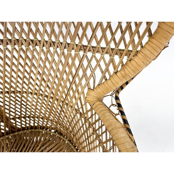Image 1 of Chaise Vintage Peacock en osier et rotin tressé à la main, 1960