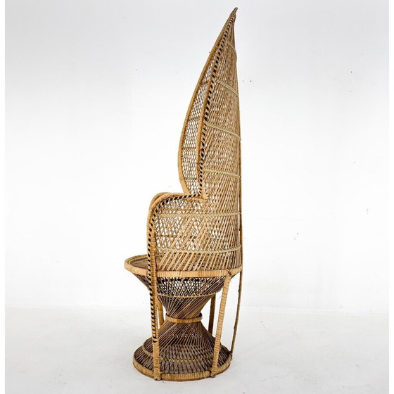 Image 1 of Chaise Vintage Peacock en osier et rotin tressé à la main, 1960