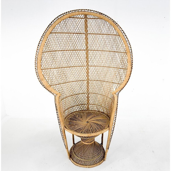 Image 1 of Chaise Vintage Peacock en osier et rotin tressé à la main, 1960