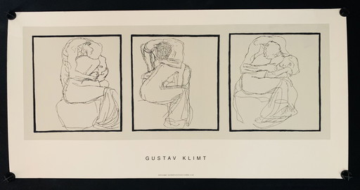 Gustav Klimt (1862-1918), Couples D'Amants. Impression à 3 panneaux sur papier muséal robuste.