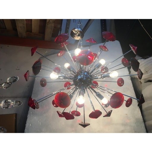 Lustre Sputnik rouge en verre de Murano fait à la main par un Italien