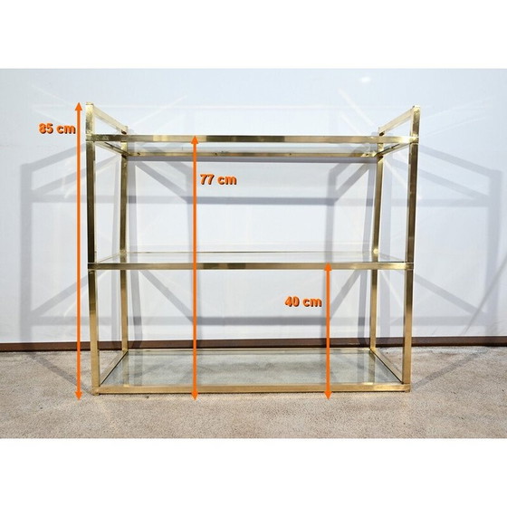 Image 1 of Etagère vintage en laiton et verre à 3 niveaux, 1970