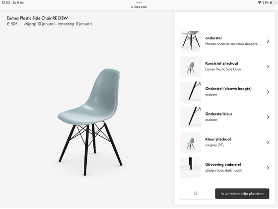 Image 1 of 4X Vitra Eames Plastic Side Chair Re Dsw Ice Grey, Black Maple Wood Base