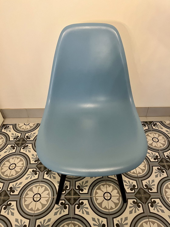 Image 1 of 4X Vitra Eames Plastic Side Chair Re Dsw Ice Grey, Black Maple Wood Base