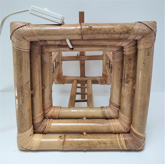 Image 1 of Lampe Pagode Bambou Toile Vintage