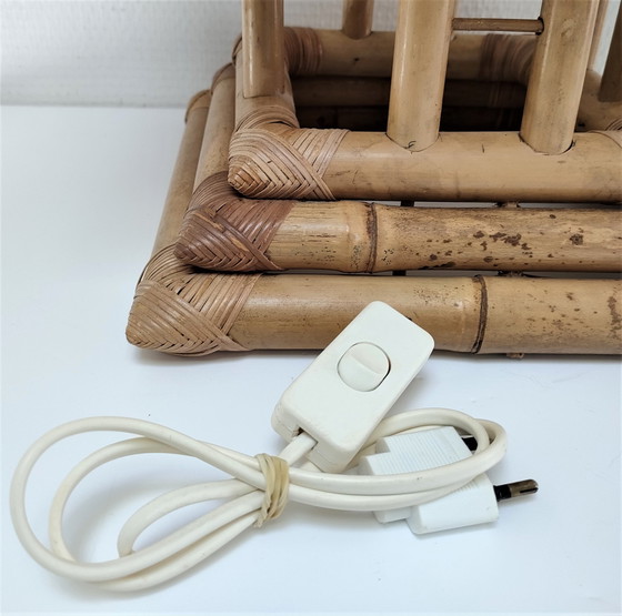 Image 1 of Lampe Pagode Bambou Toile Vintage