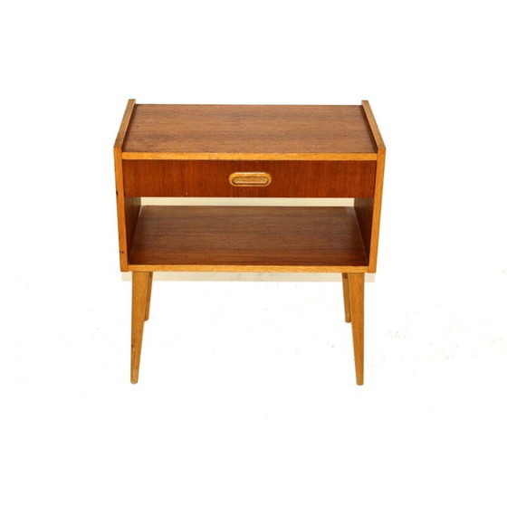 Image 1 of Table de nuit vintage en teck avec pieds en hêtre, Suède 1960