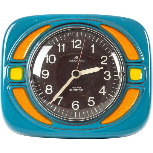 Horloge murale vintage en céramique et verre par Junghans, 1970