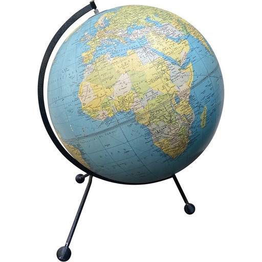 Globe terrestre en carton d'époque, 1967