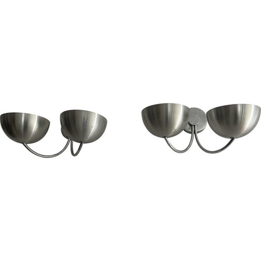 Paire d'appliques vintage en aluminium brossé, France 1970