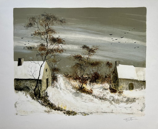 Lithographie Fabrice - Paysage d'hiver