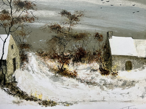 Image 1 of Lithographie Fabrice - Paysage d'hiver