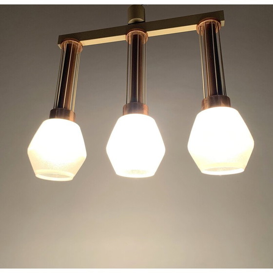 Image 1 of Suspension vintage en verre, métal et laiton par Drukov, Tchécoslovaquie 1960