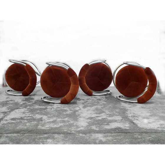 Image 1 of Ensemble de 4 fauteuils en cuir vintage par Rudi Bonzanini pour Tecnosalotto Mantova, Italie 1970