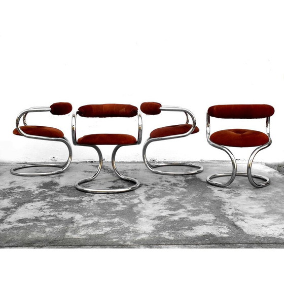 Image 1 of Ensemble de 4 fauteuils en cuir vintage par Rudi Bonzanini pour Tecnosalotto Mantova, Italie 1970