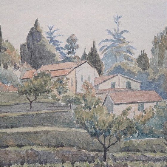 Image 1 of Aquarelle vintage "Liguria" par Giacomo Maganzini, 1970