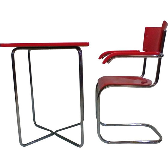 Image 1 of Ensemble de bureau vintage rouge peint avec du vernis durci závody par Robert Slezák, 1930