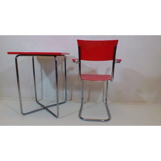 Image 1 of Ensemble de bureau vintage rouge peint avec du vernis durci závody par Robert Slezák, 1930