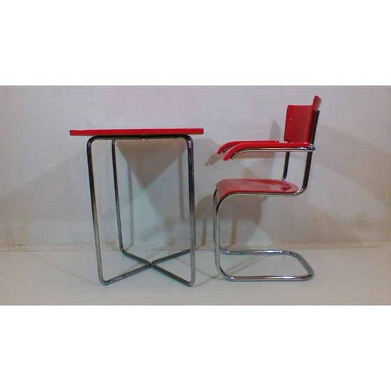 Image 1 of Ensemble de bureau vintage rouge peint avec du vernis durci závody par Robert Slezák, 1930