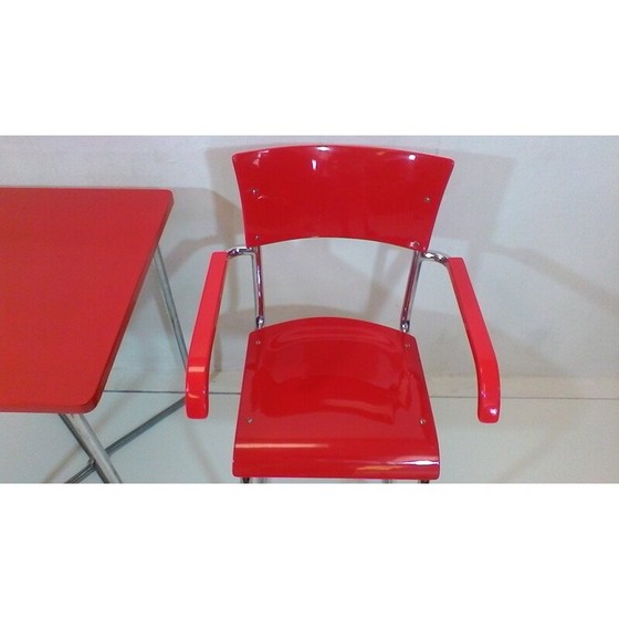 Image 1 of Ensemble de bureau vintage rouge peint avec du vernis durci závody par Robert Slezák, 1930