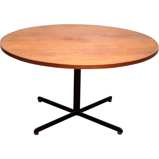 Table basse ronde vintage en teck et métal pour Knoll, Allemagne 1960