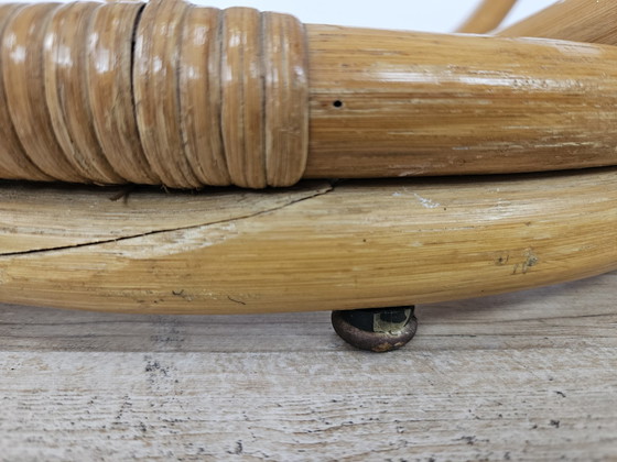 Image 1 of Table basse ronde en bambou et verre fumé