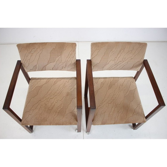 Image 1 of Paire de fauteuils vintage en bois de hêtre et tissu sur roulettes, Tchécoslovaquie 1980