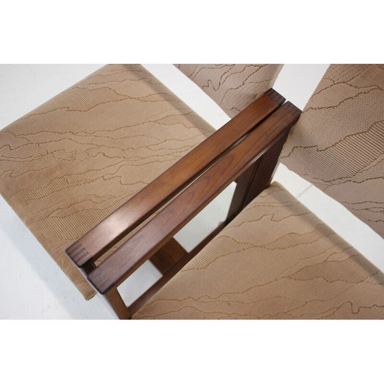 Image 1 of Paire de fauteuils vintage en bois de hêtre et tissu sur roulettes, Tchécoslovaquie 1980