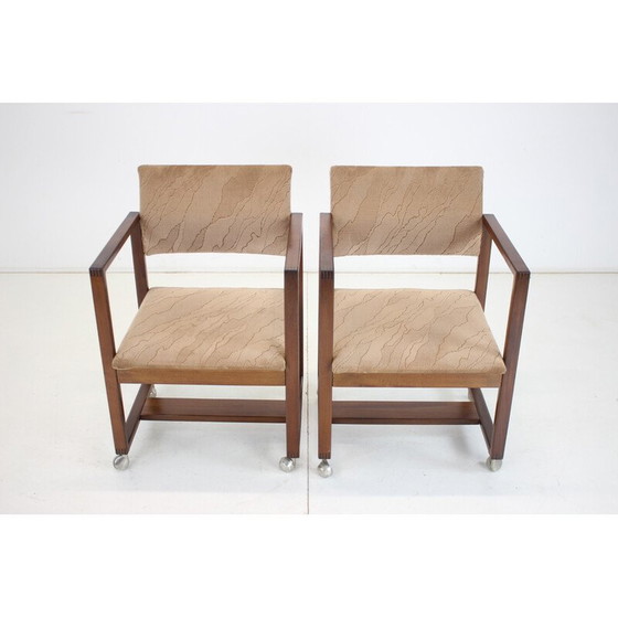 Image 1 of Paire de fauteuils vintage en bois de hêtre et tissu sur roulettes, Tchécoslovaquie 1980