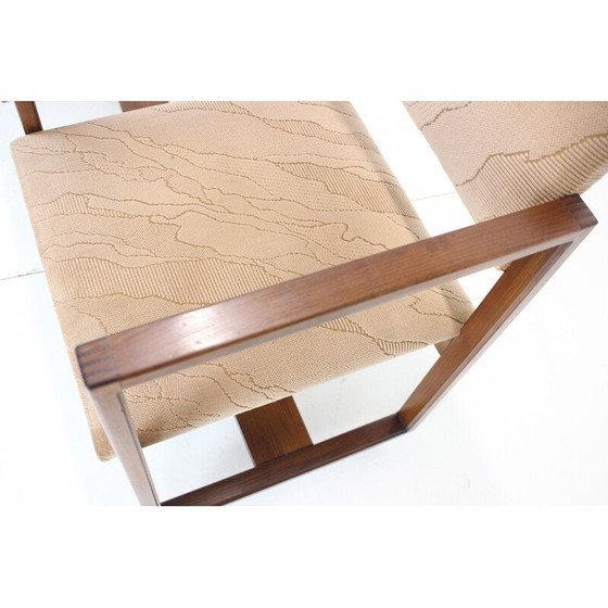 Image 1 of Paire de fauteuils vintage en bois de hêtre et tissu sur roulettes, Tchécoslovaquie 1980