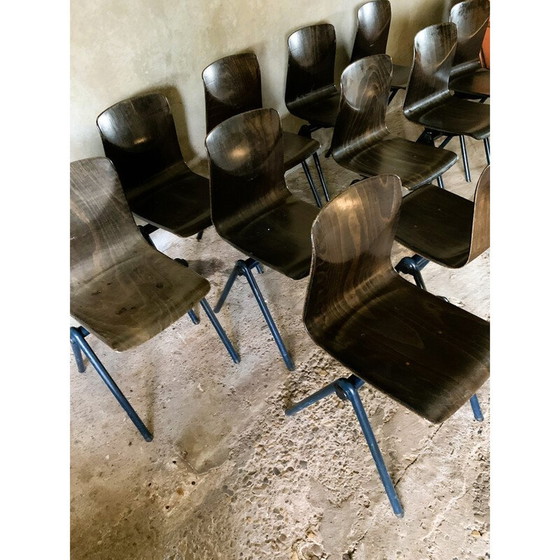 Image 1 of Ensemble de 12 chaises vintage modèle S30 en métal et bois pressé par Galvanitas pour Pagholz et Thurop SA
