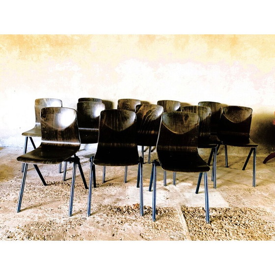 Image 1 of Ensemble de 12 chaises vintage modèle S30 en métal et bois pressé par Galvanitas pour Pagholz et Thurop SA