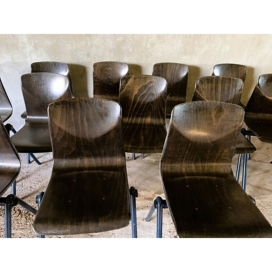 Image 1 of Ensemble de 12 chaises vintage modèle S30 en métal et bois pressé par Galvanitas pour Pagholz et Thurop SA