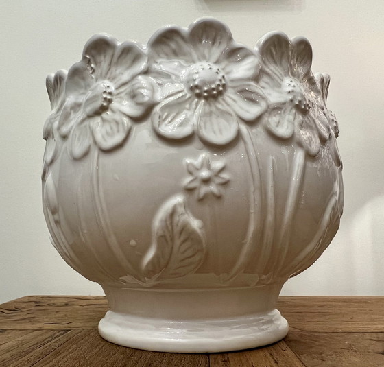 Image 1 of W. Allemagne Scheurich Vase en céramique à motif de fleurs blanches Ppi 950-16