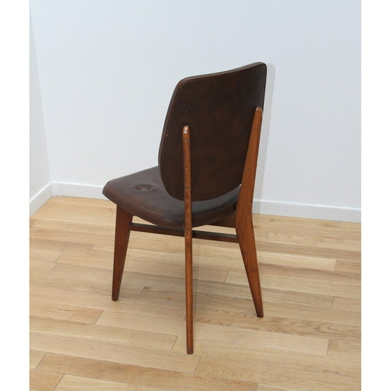 Image 1 of Chaise vintage en cuir et bois