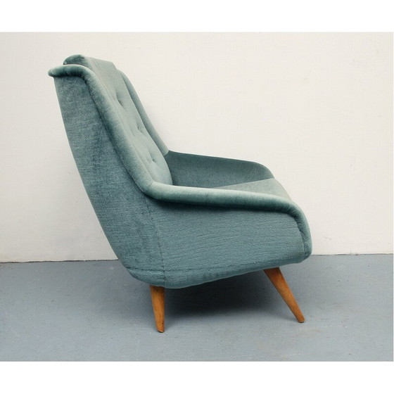 Image 1 of Fauteuil club vintage en velours bleu, années 1950