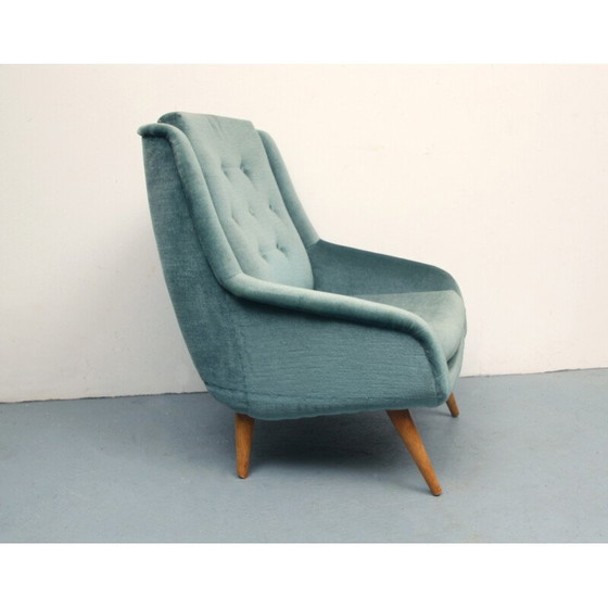 Image 1 of Fauteuil club vintage en velours bleu, années 1950